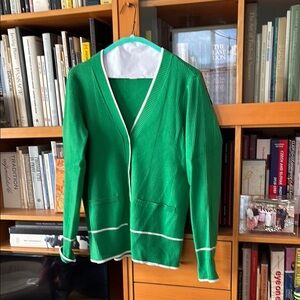 Maeve Green and White Knit Cardigan
